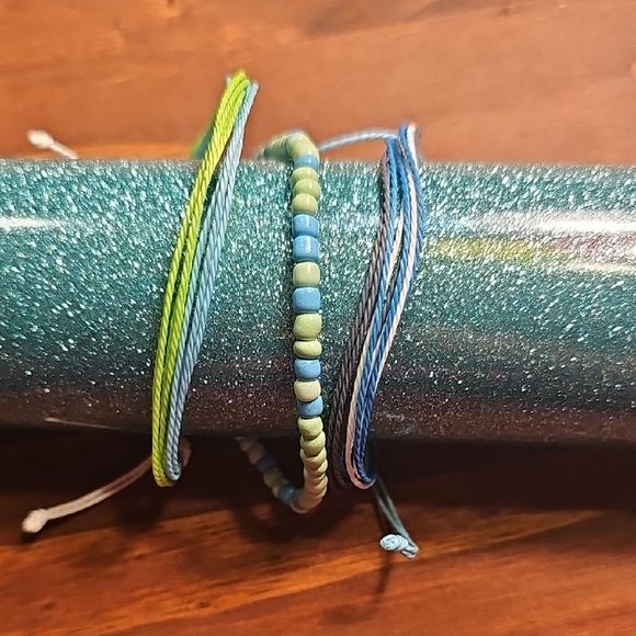 None Other - 3pc Beaded Bracelet Set - Blue and Green